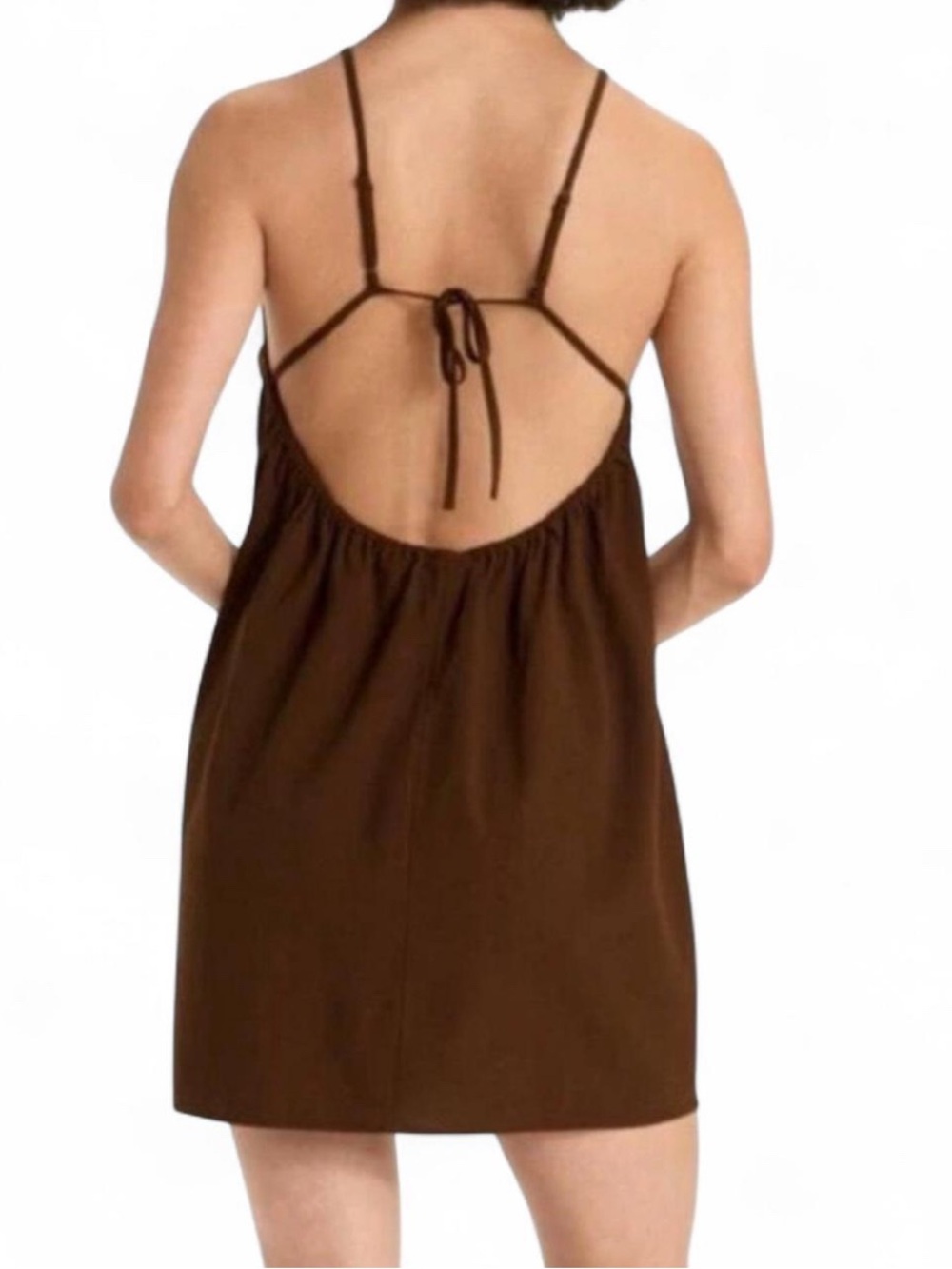 NWOT A New Day Chocolate Brown Halter Neck Mini Shift Dress S - Picture 3 of 8